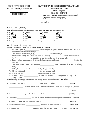 Kỳ thi chọn học sinh giỏi lớp 9 cấp huyện năm học 2011 - 2012 môn Tiếng Anh